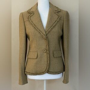 Ann Taylor Beautiful Tailored Fringe detailing 
2 Button Tan Tweed Blazer NWT